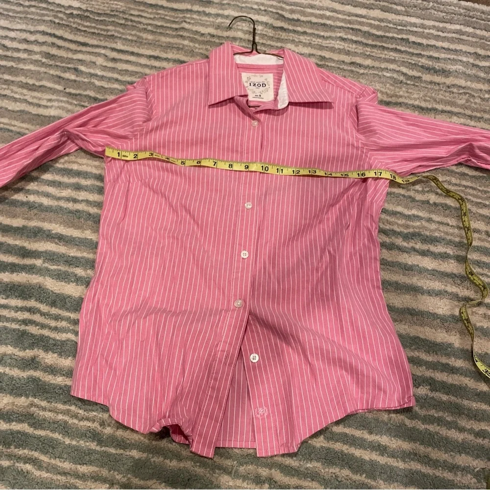 Izod Button Down Shirt Blouse Pink Striped Sz Small - Picture 4 of 11